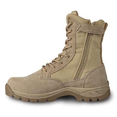 LUDEY Cómodas Botas Tácticas Militares para Hombres Botas de Combate Ligeras Cuero de plena flor/Ante Botas de Montaña Con Cremallera Lateral Model-928-Beige-43EU