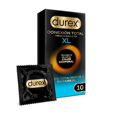 Durex Conexión Total XL Preservativo Ultra Fino Plus sin Látex con Tecnología Body Feel que Transmite Mejor el Calor Corporal, 10 Condones XL