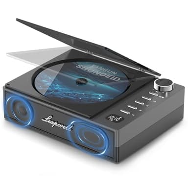 Reproductor de CD Portátil, Leapwell Reproductor CD Bluetooth Altavoces HiFi en el Interior, Retro CD Player con Tapa Antipolvo Soporta AUX USB Óptico Negro
