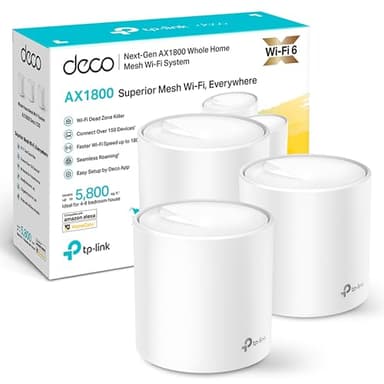 TP-Link Deco X20 (3-Pack) - Sistema WiFi 6 Mesh, AX1800 Doble hasta 540 m2, 2xPuertos Gigabit, MU-MIMO, OFDMA, Seguridad WPA3, Modo Router/Punto Acceso