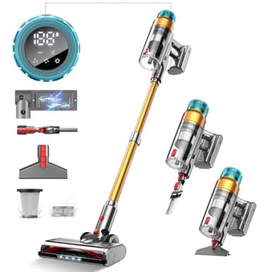 50KPa/600W Aspiradora sin Cable, Aspiradora Sin Cable Potente hasta 55Mins, con Carga de Pared Smart Screen, Cepillo Antienredos, Alfombra Pelo Mascota Suelo Sofá[Clase de eficiencia energética A+++]