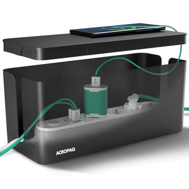 ACROPAQ Caja Cables - Organizador Cables, Ocultar fácilmente los Cables y enchufes, 32 x 13 x 13 cm, Impermeable, Antideslizante - Organizador Cables Caja, Caja esconder Cables - Negro/Mediana