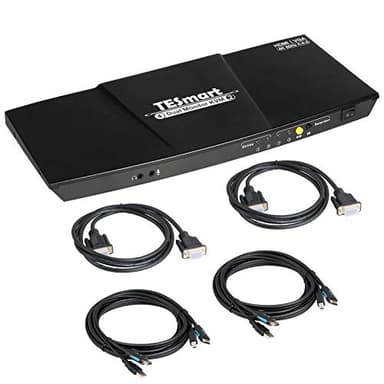 KVM Switch Conmutador Monitor doble TESmart 4K@60Hz HDMI y VGA 4: 4: 4 Ultra HD VGA y HDMI Conmutador de 4 entradas y 2 salidas con salida de audio L/R y puerto USB 2.0 adicional - Negro