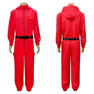 Acan Mono con capucha rojo, calamar, disfraz personaje serie de televisión, incluye mono y cinturón, carnaval, halloween, cosplay, adulto unisex, talla L