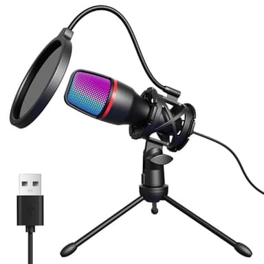 Hoppac Micrófono USB Profesional para PC, Microfono Condensador con Trípode y Filtro Pop, Plug & Play Microfono Compatible con PC, Portátiles, PS4/5, Microfono para Streaming, Podcasting, Youtube