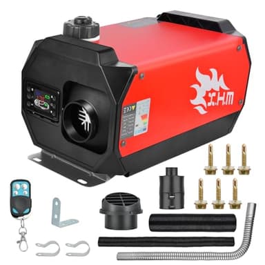 SHAVINGFUN Calentador de Aire Diesel 12V 5KW Calentador de Combustible Calefacción Estacionaria Calentador Diesel Aire Calentador de Estacionamiento Control Remoto con Interruptor LCD (One Body Red)