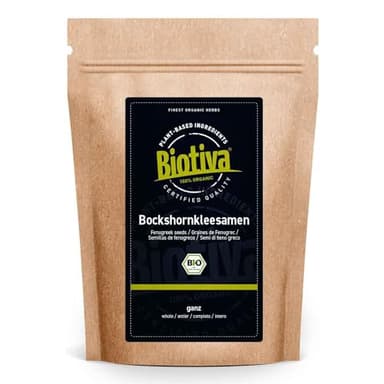 Biotiva Semillas enteras de alholva (fenogreco) orgánico 100 g - infusión o condimento - Trigonella foenum-graecum - sin aditivos - vegano - embotellado y verificado en Alemania (DE-ÖKO-005)