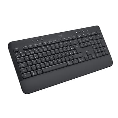 Logitech Signature K650 Teclado Inalámbrico Completo con Reposamanos, Bluetooth BLE o Receptor USB Logi Bolt, Alta Amortiguación, Teclado Numérico, para PC/Windows/Mac, QWERTY Español, Gris