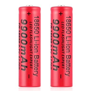 Pilas Recargable, 3,7V Litio Batería, Li-Ion Recargable Batería, 9900mAh Alta Capacidad Batería Linterna/Dron/Luces Solares, Batería Top Botón de Larga Vida para Coches RC (2PCS)