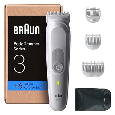Braun Recortadora Corporal Series 3 BG3575, Afeitadora Corporal Para Pieles Sensibles, +6 Accesorios De Rasurado, 80 Min De Autonomía, Afeita Y Recorta, Resistente Al Agua, Gris