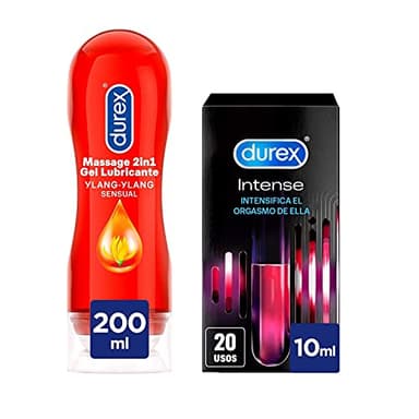 Durex Pack Gel Lubricante Massage Sensual 200ml + Gel Intense Orgasmic 10 ml, Pack Ahorro