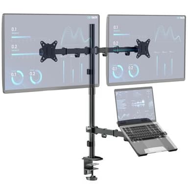 WORLDLIFT Soporte doble para monitor y soporte para laptop para dos monitores de 17 a 32 pulgadas y laptop de 10 a 15 pulgadas, soporte ajustable extra alto, capacidad de peso de 20 libras por brazo,