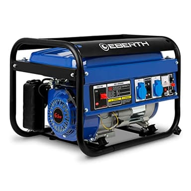 EBERTH Generador electrico gasolina 3000 vatios, motor de gasolina 6,5CV 4 tiempos, grupo electrogeno gasolina, 2x230V 1x12V, monofasico, AVR, voltímetro, arranque manual, indicador de gasolina