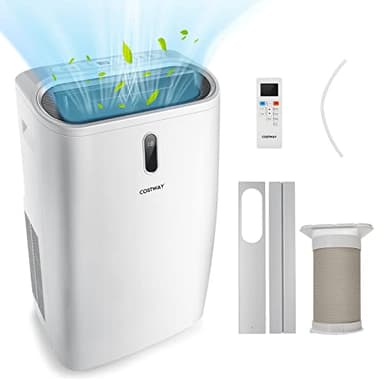 COSTWAY 16000BTU Aire Acondicionado Portatil 5 en 1, Aire Acondicionado Silencioso con Contro Remoto/App, Deshumidificador, Ventilador, Modo Sueño, Pantalla LED, Temporizador 24H, Cobertura 50 m²