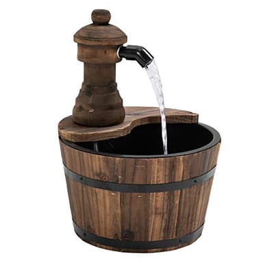 Outsunny Fuente de Agua de Madera Fuente de Jardín en Cascada con Bomba Eléctrica y Salida de Agua Ajustable para Decoración Patio Terraza 27x27x37 cm Natural