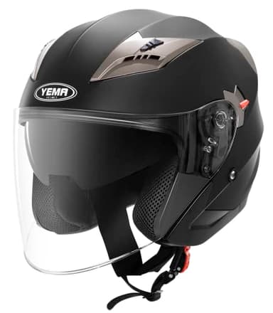YEMA Casco Moto Jet ECE Homologado YM-627 Casco Moto Abierto Custom Scooter para Mujer Hombre Adultos con Doble Visera-Negro Mate-M