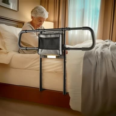 NIMOOD C4 Barandilla Cama Adulto, Ancianos, Barandilla Cama Articulada Ampliación Bilateral, Asidero para Cama Confort, Ayuda para Levantarse de la Cama Anticaídas, Estable con Correa de Seguridad
