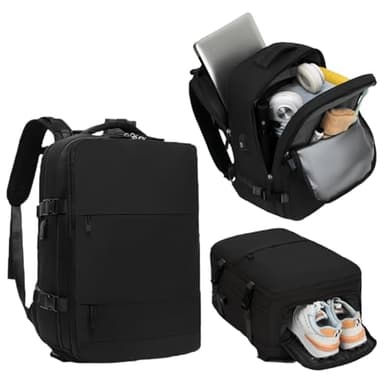 Mi Ko Mi Ka Mochila de Viaje Grande: Resistente al Agua, con Compartimento para Zapatos Separado, Puerto de Carga USB y Diseño Multifuncional Antirrobo.Bolsa para computadora portátil (Grande, Negro)