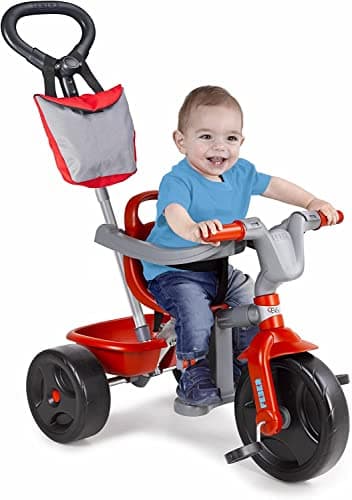 FEBER - EVO Trike Plus, Triciclo para Niños con Estructura Metálica y Cinturón de Seguridad, 2 Posiciones, Silla de Empuje y Mando para Música con Altavoz, 9 Meses+, Azul, Famosa (800010946)