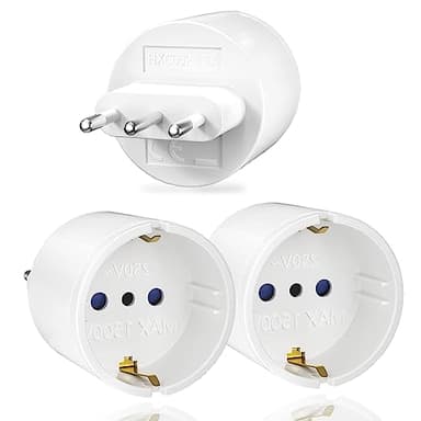 Oliveria 3 Piezas Adaptador de Viaje, Adaptador de ES a IT, Enchufe de 2 Clavijas de Europa a 3 Clavijas de Italia Tipo L, Enchufe de Viaje de EU a IT, Adaptador de Enchufe IT