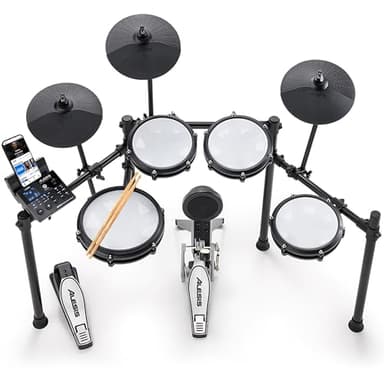Alesis Nitro Max Kit Batería Electrónica con Parches Silenciosos de Malla, Caja de Doble Zona de 10”, Bluetooth, 440+ Sonidos Auténticos, Lecciones Drumeo, USB MIDI, Pedal de Bombo