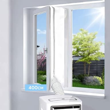 EGNBU Sello de ventana universal de 400 cm, kit de ventana portátil para aire acondicionado y secadora de muebles, cremallera doble, fácil de montar, protectores de intercambio de aire
