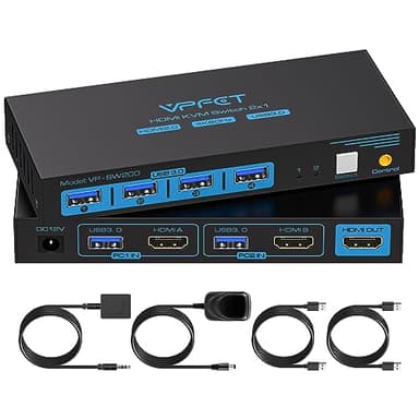 USB3.0 HDMI KVM Switch 4K60Hz Conmutador KVM 2 Ordenadores que Comparten 1 Monitor y 4 Dispositivos USB por Ejemplo Ratón Teclado Impresora con Controlador de Extensión Externa con Cable 2 Cables USB