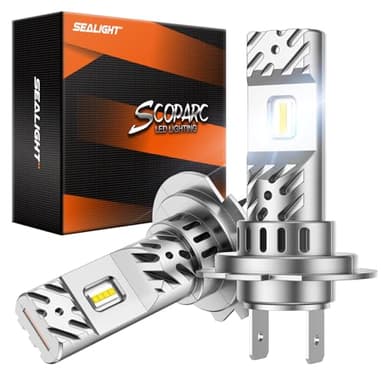 SEALIGHT 2024 Bombillas LED H7 Mejoradas, Diseño Tamaño Mini 1:1 6500K Luz Blanca Fría, 22000LM 500% Ultra Brillante, 60000+ horas de vida, No requiere adaptador, Paquete de 2