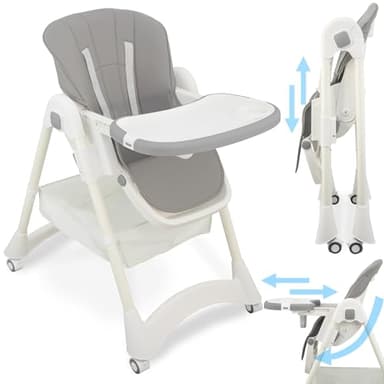 ALMAR Baby Trona de bebe evolutiva, plegable, elevable y reclinable con bandeja extraible color Gris