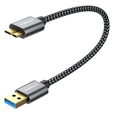 SUNGUY Cable de disco duro USB 3.0, 0,3 m USB A a Micro B de 5 Gbps para Seagate, Toshiba Canvio, Western Digital (WD), My Passport and Elements, Cable de carga USB para Galaxy S5, Note 3