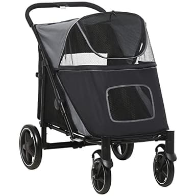 Carro para perros PawHut, carro para perros con cojín, carro plegable para perros, carro para perros grandes y medianos, carro para perros con ventana de malla, correas de seguridad, bolsa, tejido
