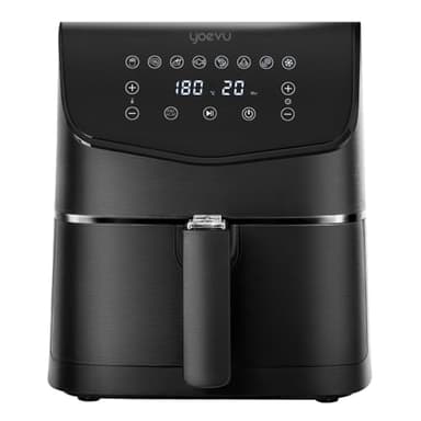YOEVU - Freidora de Aire 5.5L | Sin Aceite y Saludable | 8 Funciones Programables | Pantalla Táctil LED | Rápida y Eficiente | Cesta Antiadherente | Fácil de Limpiar, Negra, 5.5 Litros, ABS
