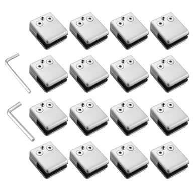 Proster Abrazaderas de Cristal 16PCS Clips de Vidro Cuadrado Acero Inoxidable 304 Glass Clamp Abrazaderas para Barandilla Escalera Pasamano-Satinado 9/10mm