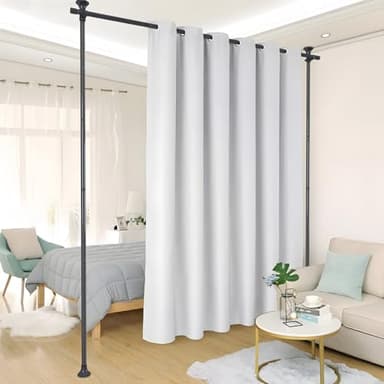 Divisor de ambientes, barra de cortina, flexible, ajustable, separador de habitaciones o barra de cortina, protección visual para salón, dormitorio u oficina de metal, 178 cm de ancho x 317 cm de alto