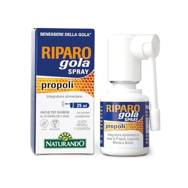 Naturando Riparo Gola Spray Complemento Alimenticio Para La Salud De La Garganta con Própolis, Regaliz y aceites esenciales de Anís y Menta - spray 25 ml