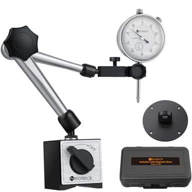 Neoteck Indicador de Esfera Mecánica con Base Magnética 0-20mm Indicador de Dial con Tracción Máxima 176lbs/80kg Indicador de Cuadrante para Ajuste de Mecanizado, Corrección de Dispositivos