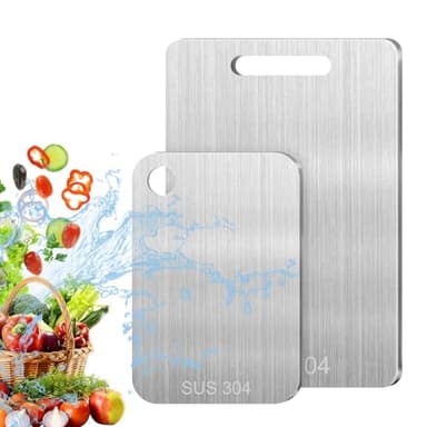 PRZRAO 2 Pieza Tabla Cortar de Grado Alimenticio de Doble Cara, Tabla Cortar de Acero Inoxidable para Cocina, Acero Inoxidable Cutting Boards for Kitchen, Cutting Board 34x23cm + 25x15cm