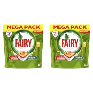 Fairy Todo En Uno Pastillas Lavavajillas, 90 Capsulas Lavavajillas, Elimina Grasa Reseca, Detergente Lavavajillas, Fragancia Naranja (Paquete de 2)