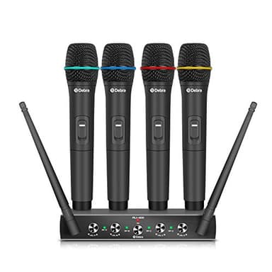 Micrófono Inalámbrico de Mano UHF Debra D – Sistema con 100 m de Alcance, Ideal para Fiestas, Hogar, DJ e Iglesias, Incluye 4 Portátiles. A
