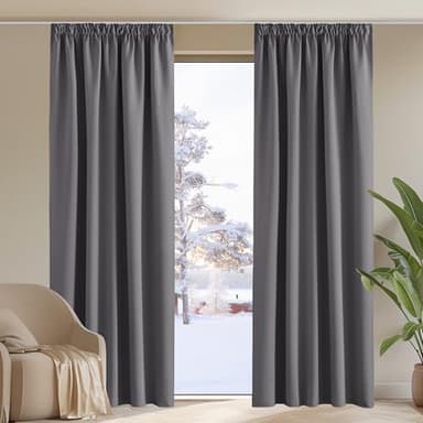 PONY DANCE Cortinas Salon Termicas Aislantes Frio y Calor 140x245 CM Cortinas Opacas para Dormitorio Blackout para Riel Grises 2 Piezas