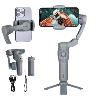 Rollei Steady Butler Mobile 3 SE Gimbal para Móvil, Estabilizador 3 Ejes Ligero y Plegable Compatible con iPhone 16/15/14/13/12 Pro MAX y Android para Grabación de Video TikTok Youtube Instagram Vlog