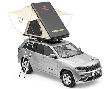 Dragon Winch Tienda de Techo para Coche 2 Personas Techo Duro de Aluminio con colchón, Escalera telescópica, Bolsillos para Accesorios y mosquiteras + LED | Impermeable | Tienda de campaña | Type A