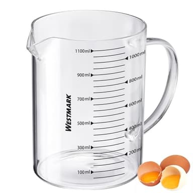 Westmark 30672260 Jarra Medidora de Vidrio, para Medir Ingredientes, Segura para Microondas, Resistente al Calor, Asa Ergonómica, 1.000 ml