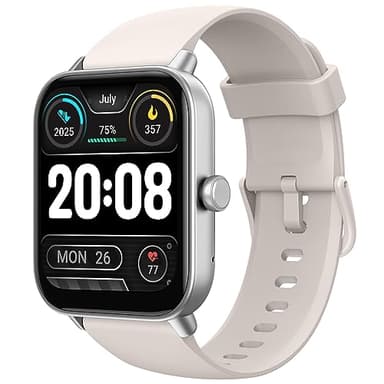 TOOBUR Reloj Inteligente Mujer Hombre con Alexa, 1.8" smartwatch Deportivo con 100 Deportes, Recibir y Contestar Llamadas, Podómetro y pulsómetro, IP68 Impermeable, Compatible con Android iOS, Beige