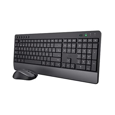 Trust Trezo Teclado y Raton Inalámbrico QWERTY Español, Diseño Sostenible, Teclado Silencioso y Ergonómico, Reposamuñecas, 48 Meses de Batería, 2.4 GHz, Mac, PC, Ordenador Portátil