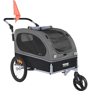 VEVOR Remolque Plegable para Bicicleta para Perros Carga de 450kg Cochecito para Mascotas 2 en 1, Marco Fácil de Plegar con Ruedas de Liberación Rápida, Acoplador Universal para Bicicleta, Reflectores