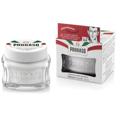 Proraso Crema pre afeitado, 100 ml, crema facial hombre para piel sensible, crema barba hidratante con extractos de avena y té verde, blanco