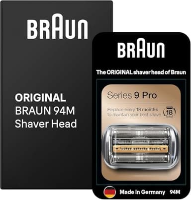 Braun Series 9 Pro Cabezal de Recambio 94 M ORIGINAL Para Afeitadora Eléctrica Hombre, Nueva Generación, Compatible con las Máquinas de Afeitar Series 9, Fabricado en Alemania, Plata