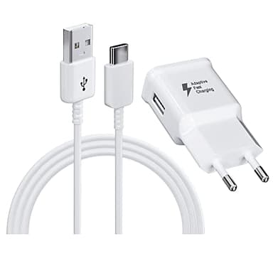 Cargador USB con Cable de Carga Rápida USB Tipo-C Compatible con Samsung Galaxy S8 S8+ S9 Plus S9+ S10 S10 Plus S10e A50 A51 A12 A10e A32 A42 5G Note 8/9, Cargador Rápido Original de Repuesto, Blanco