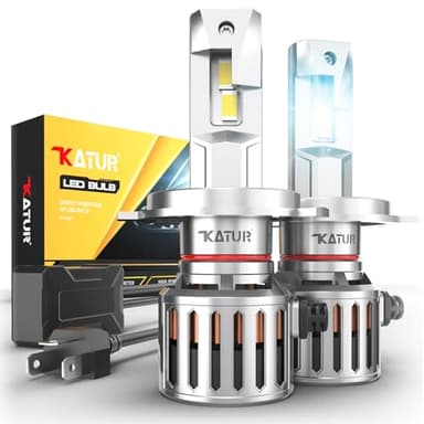 KATUR Bombilla H4 Led, 200W 40000LM 6000K Blanco 900% Brillo Super Brillante 360 Grados de Ángulo de Haz Ajustable 12V 24V Bombillas H4 Led Canbus libre de errores Kit de Conversión, 1 par